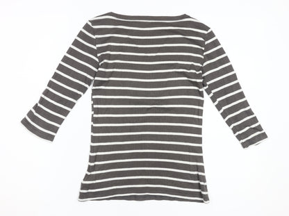 Gap Women's Grey Striped T-Shirt, Size S, 3/4 Sleeve