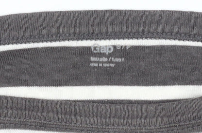 Gap Women's Grey Striped T-Shirt, Size S, 3/4 Sleeve