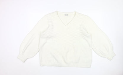 Damart Women's White V-Neck Jumper XL