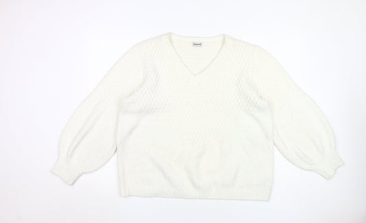 Damart Women's White V-Neck Jumper XL