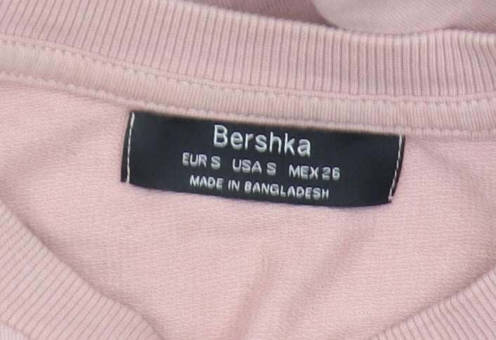 Bershka Women's Pink Pullover Sweatshirt S, Casual Cotton