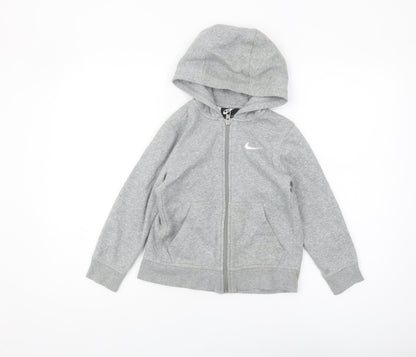 Nike Boys Grey Full Zip Hoodie - XS, Lightweight Logo
