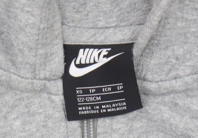 Nike Boys Grey Full Zip Hoodie - XS, Lightweight Logo