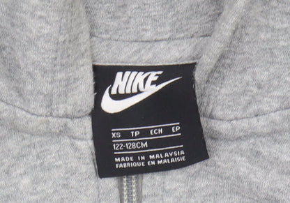 Nike Boys Grey Full Zip Hoodie - XS, Lightweight Logo