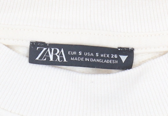 Zara Women's Ivory Crew Neck Sweatshirt - Size S