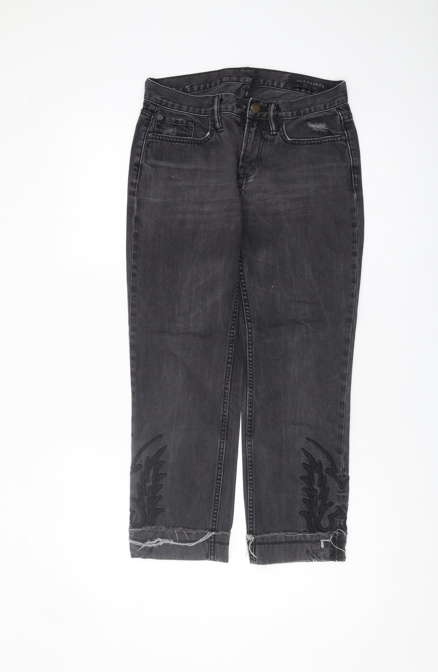 AllSaints Women’s Grey Ankle Jeans Size 25 Embroidered