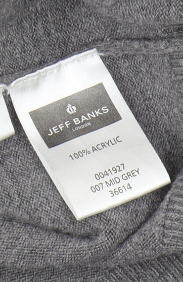 Jeff Banks Men's Grey V-Neck Pullover Jumper, L