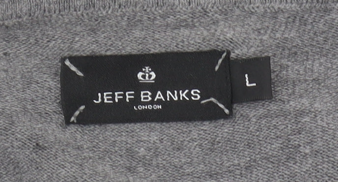 Jeff Banks Men's Grey V-Neck Pullover Jumper, L