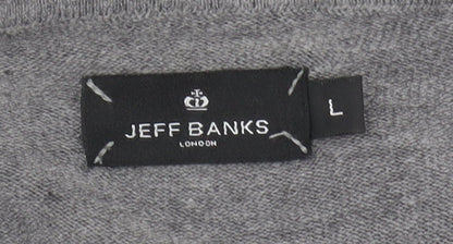 Jeff Banks Men's Grey V-Neck Pullover Jumper, L