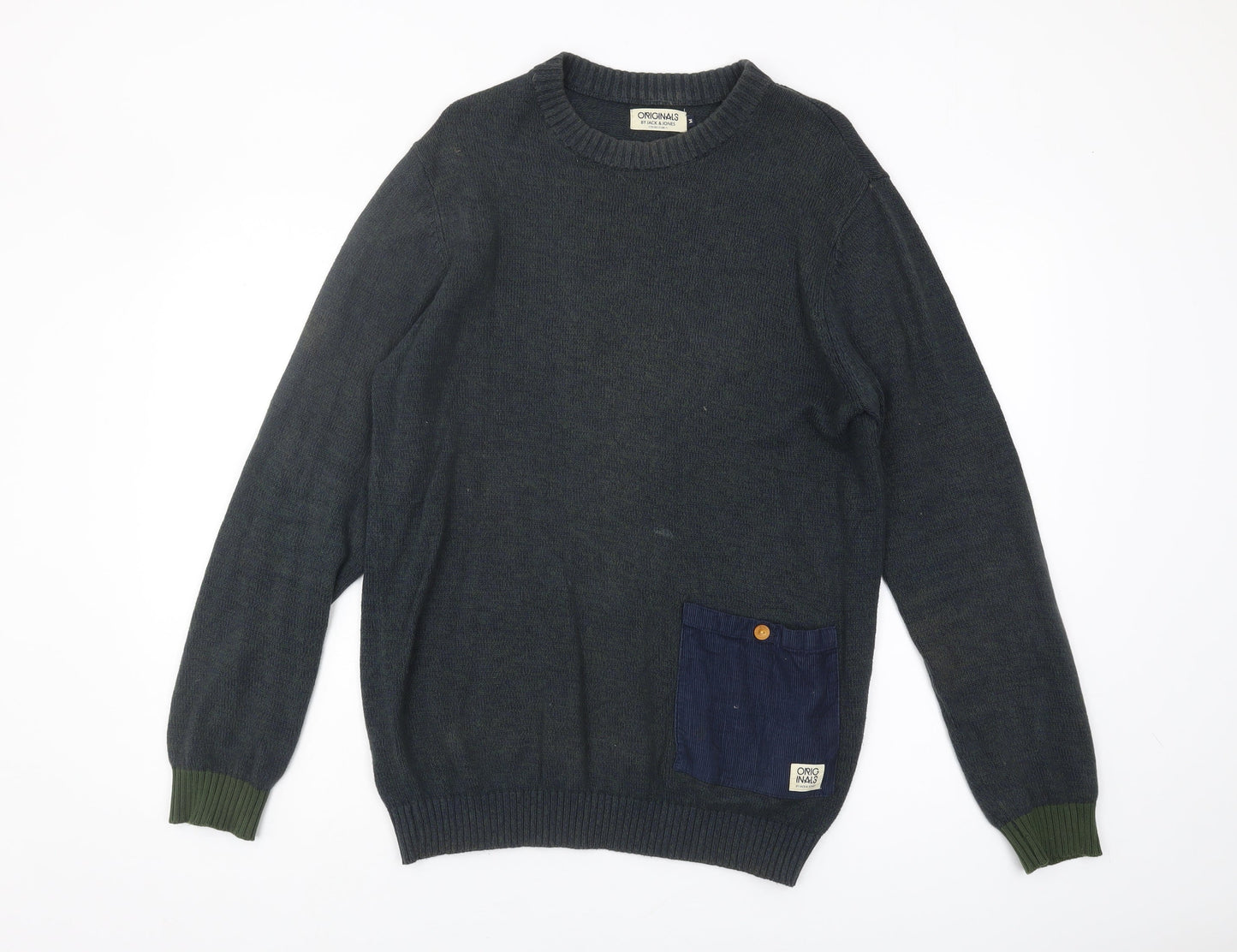 Jack & Jones Mens Green Pullover Jumper M Cotton Casual