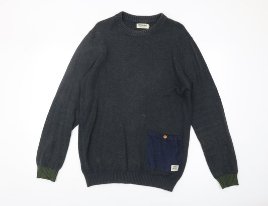 Jack & Jones Mens Green Pullover Jumper M Cotton Casual