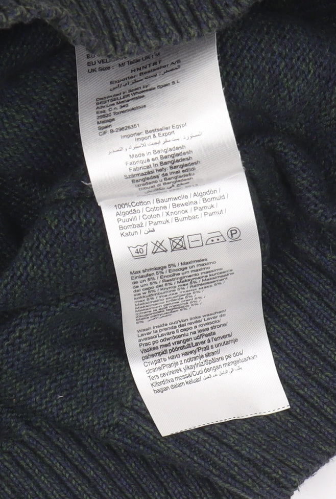 Jack & Jones Mens Green Pullover Jumper M Cotton Casual