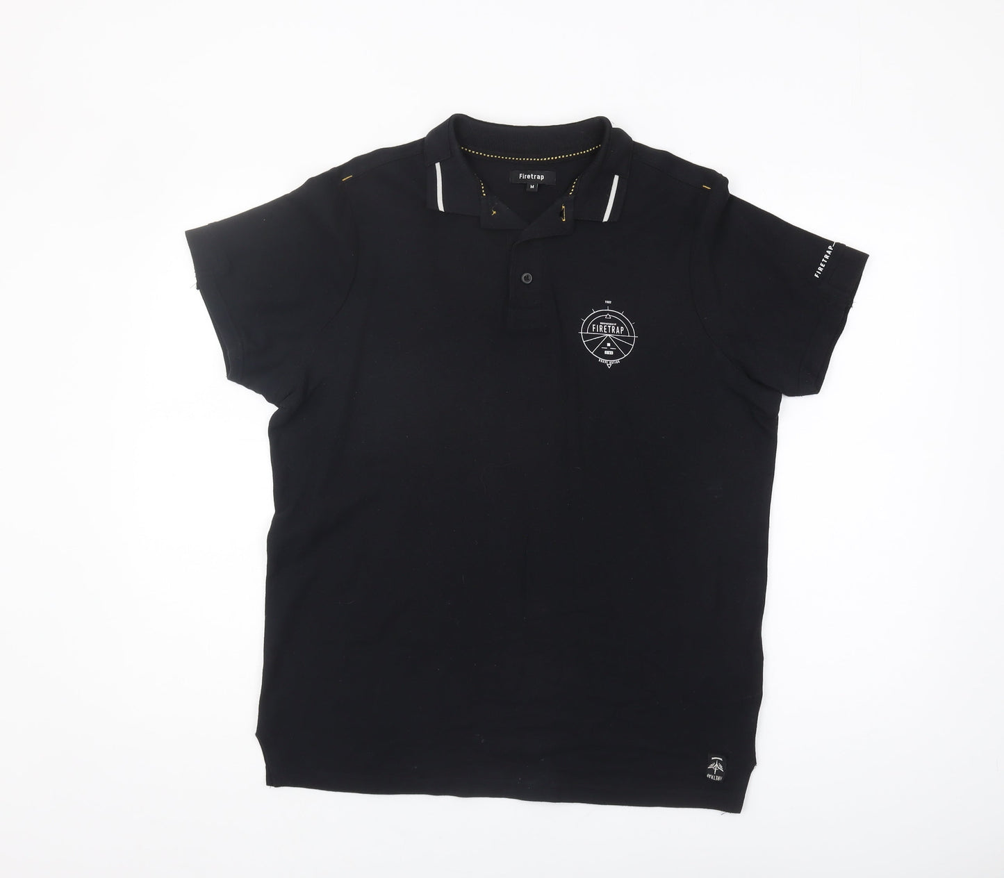 Firetrap Men's Black Polo, M, Short Sleeve, Logo Accent