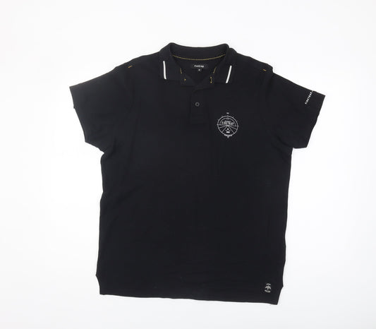 Firetrap Men's Black Polo, M, Short Sleeve, Logo Accent