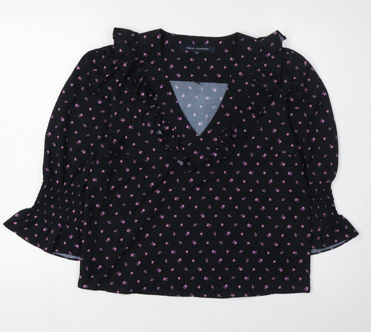 French Connection Women's Black Floral XS Wrap Blouse