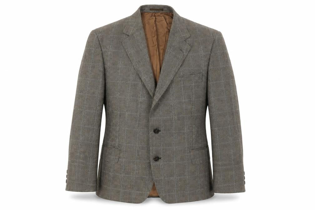 Front view of Lester Bowden Men's Brown Check Blazer Size 46S
