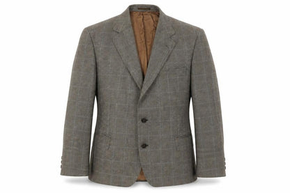 Front view of Lester Bowden Men's Brown Check Blazer Size 46S