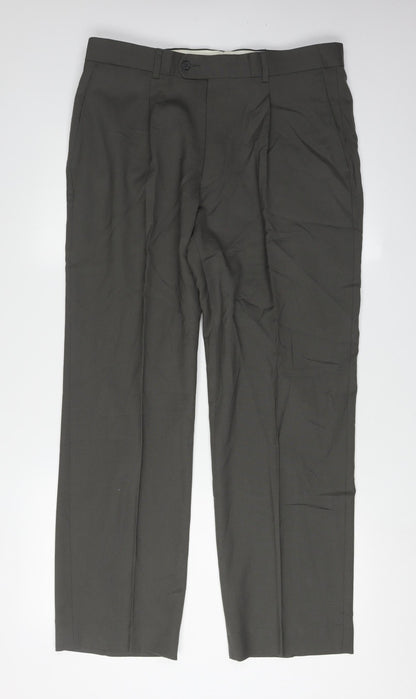Pinstripe Men's Green Trousers, Size 34, Formal Wear