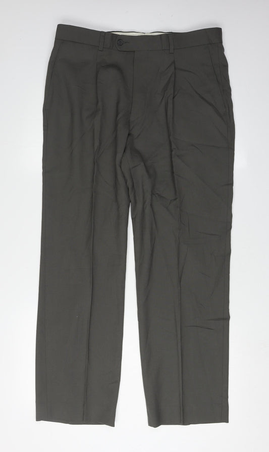 Pinstripe Men's Green Trousers, Size 34, Formal Wear