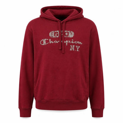 Front view of Champion Red unisex adults pullover hoodie m