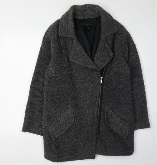 Mango Womens Grey Wool Overcoat Size S Casual Zip