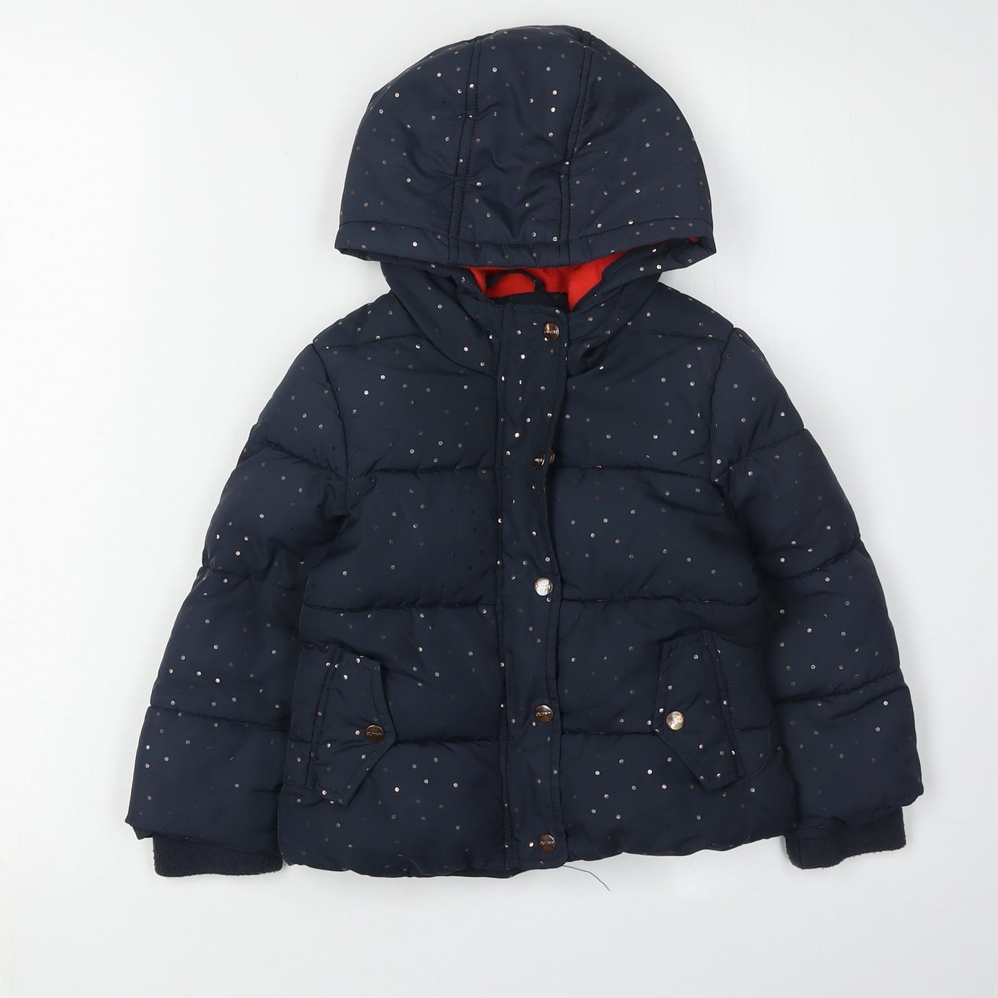 Outfit Kids Girls Blue Polka Dot Puffer Jacket, Age 2-3, Hooded Winter Coat