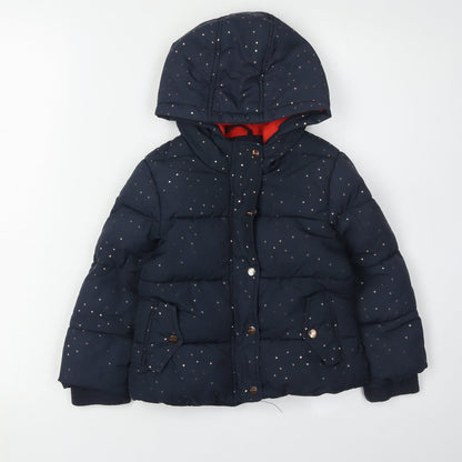 Outfit Kids Girls Blue Polka Dot Puffer Jacket, Age 2-3, Hooded Winter Coat