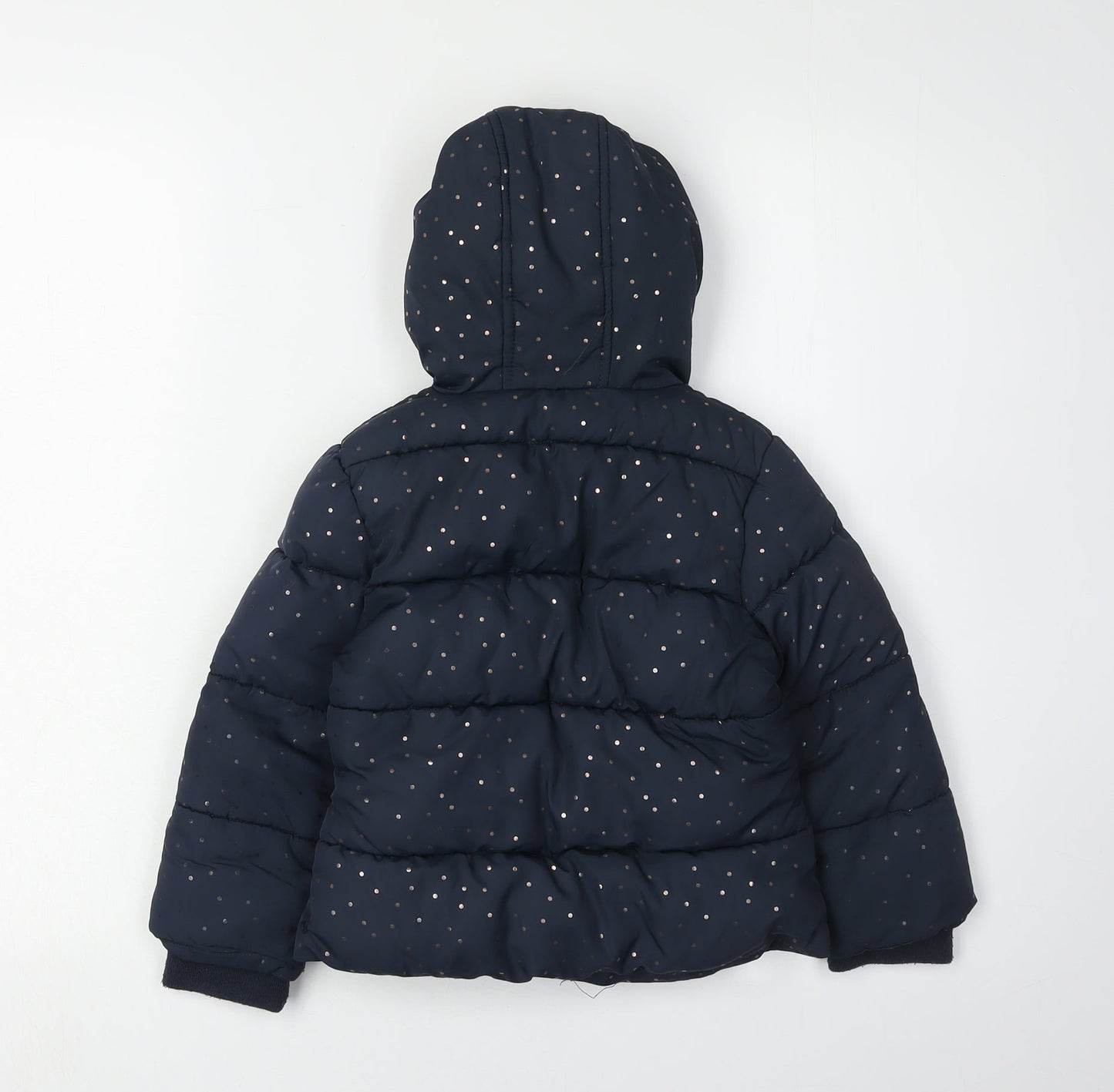 Outfit Kids Girls Blue Polka Dot Puffer Jacket, Age 2-3, Hooded Winter Coat