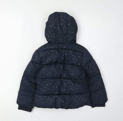 Outfit Kids Girls Blue Polka Dot Puffer Jacket, Age 2-3, Hooded Winter Coat