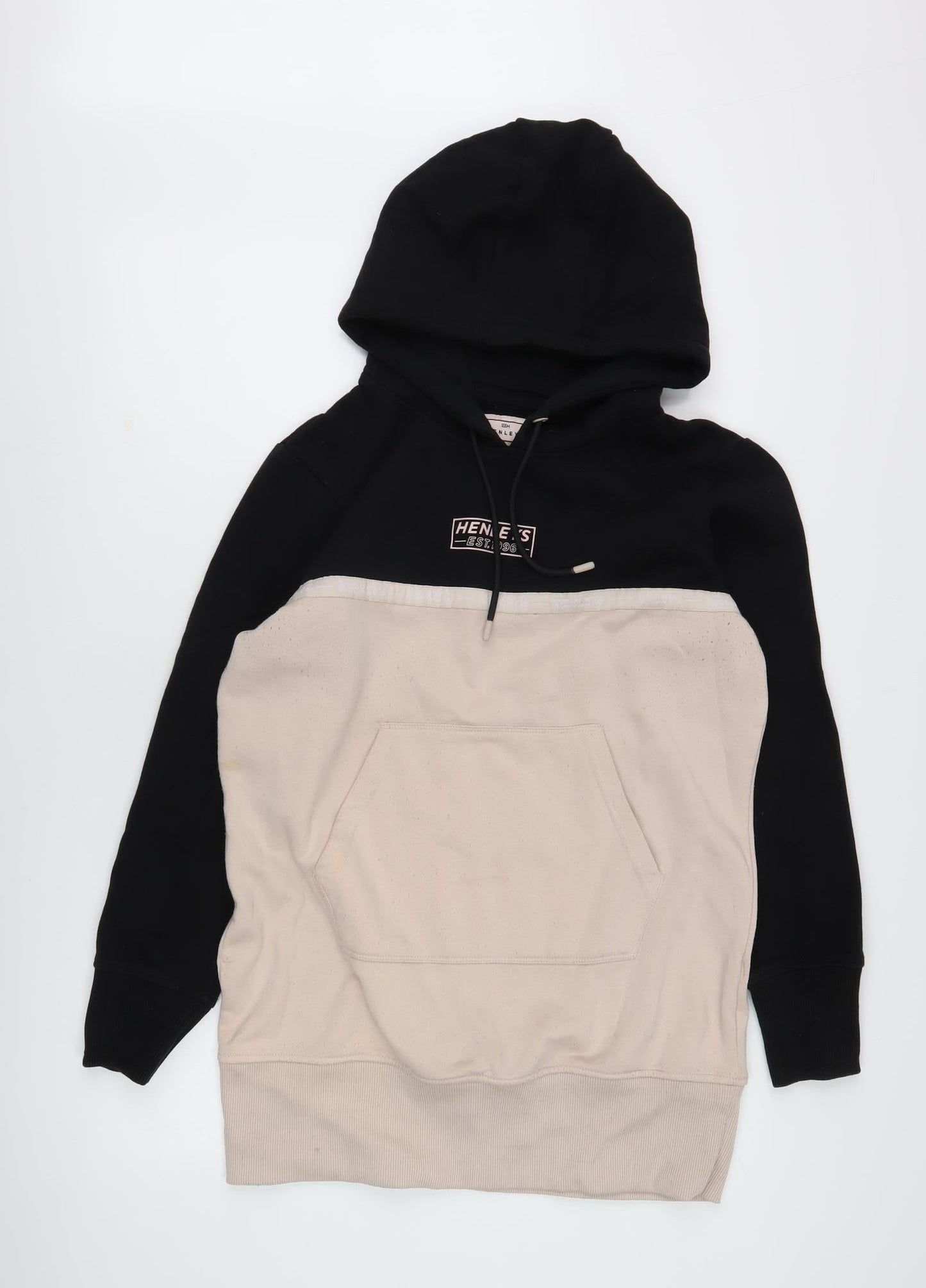 Henleys Unisex Black Beige Pullover Hoodie Size 16