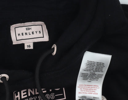Henleys Unisex Black Beige Pullover Hoodie Size 16
