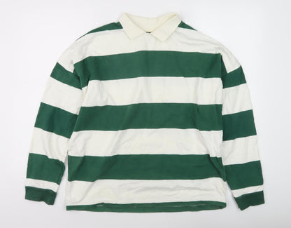 Topman Men's Green Striped Collared Sweatshirt XS