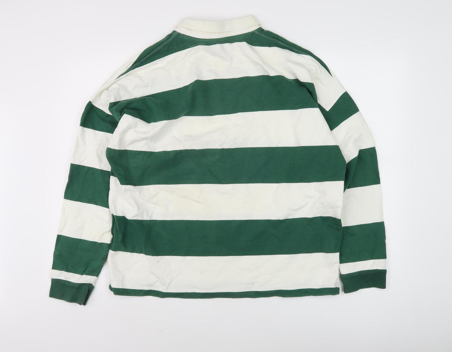 Topman Men's Green Striped Collared Sweatshirt XS