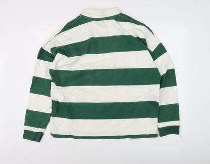 Topman Men's Green Striped Collared Sweatshirt XS