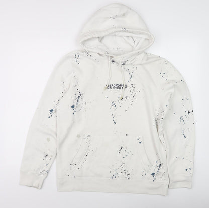 Abercrombie & Fitch Men's White Graphic Pullover Hoodie S