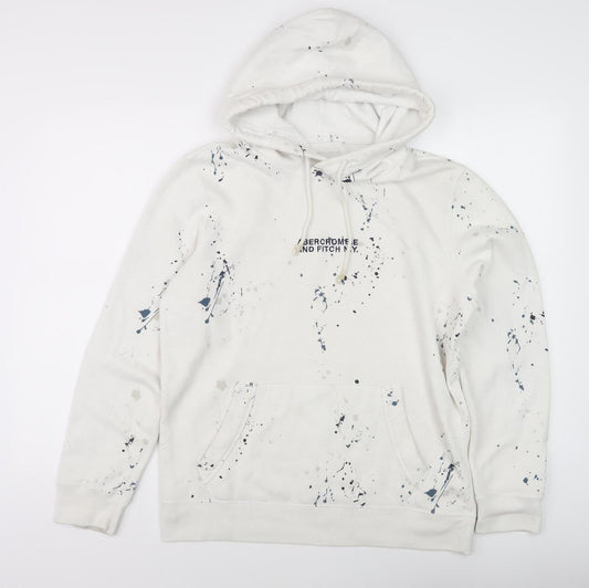 Abercrombie & Fitch Men's White Graphic Pullover Hoodie S
