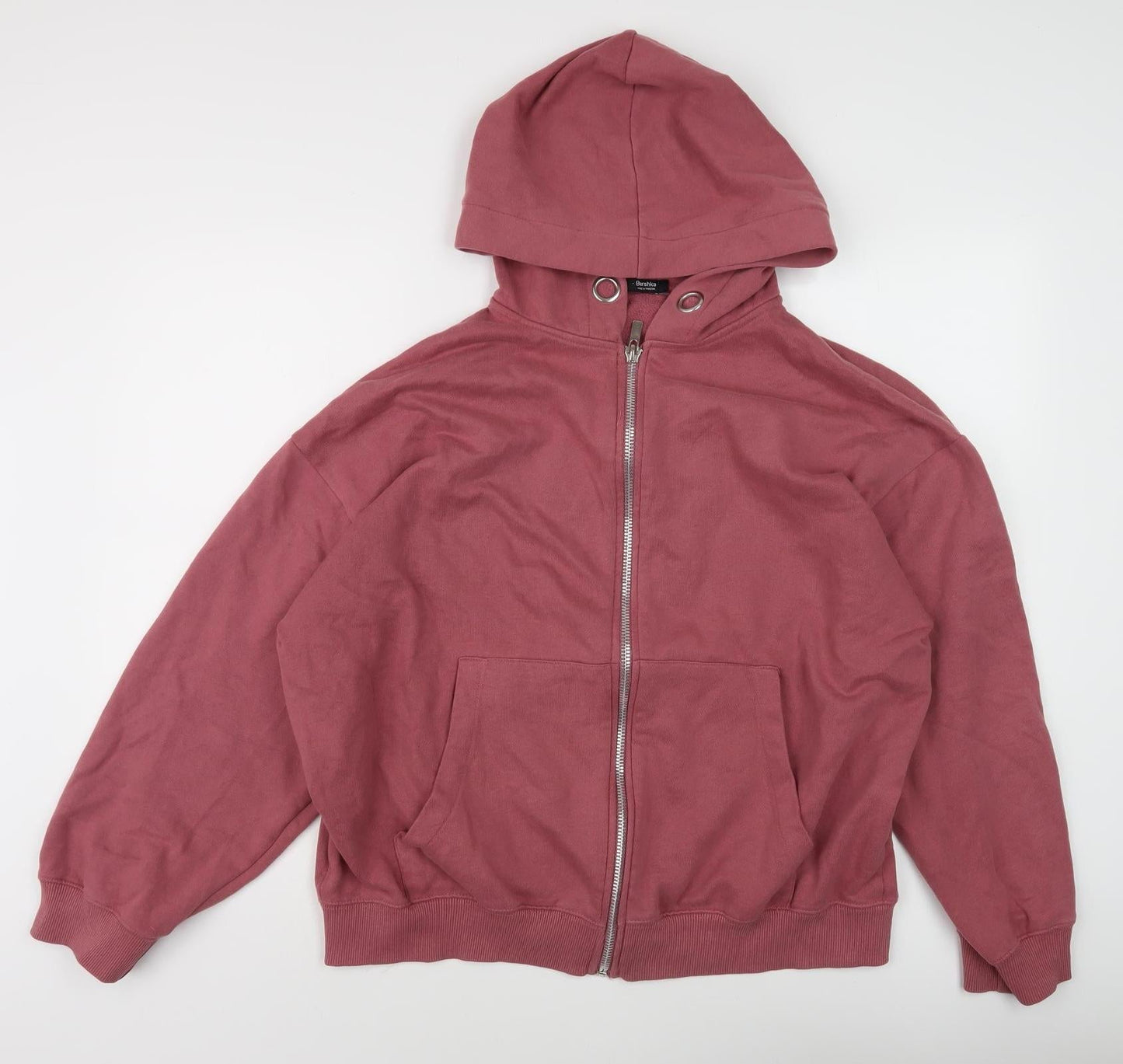 Bershka Women's Pink Full Zip Hoodie Size 12