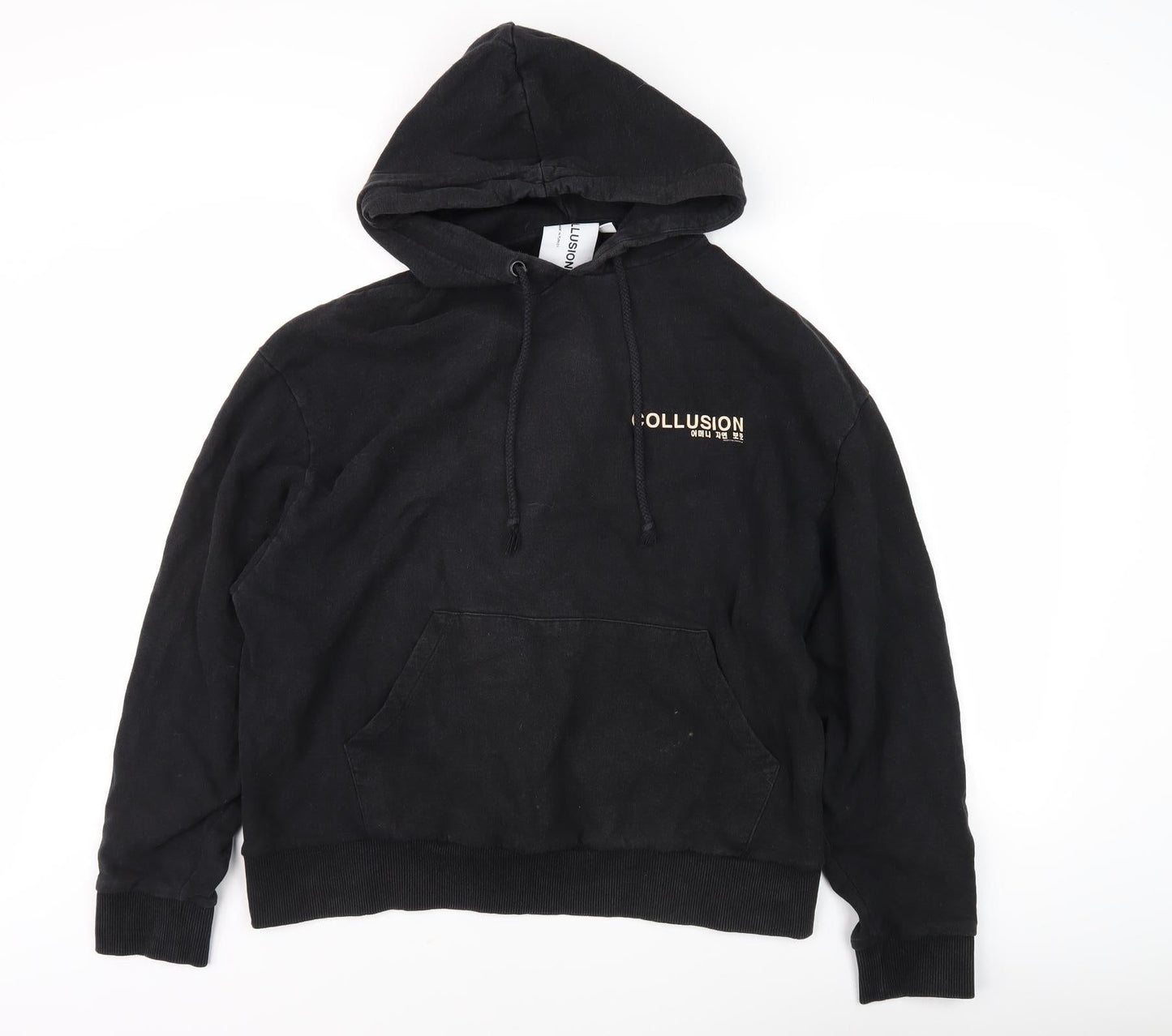 Unisex Adults UK Size M COLLUSION Black Pullover Hoodie
