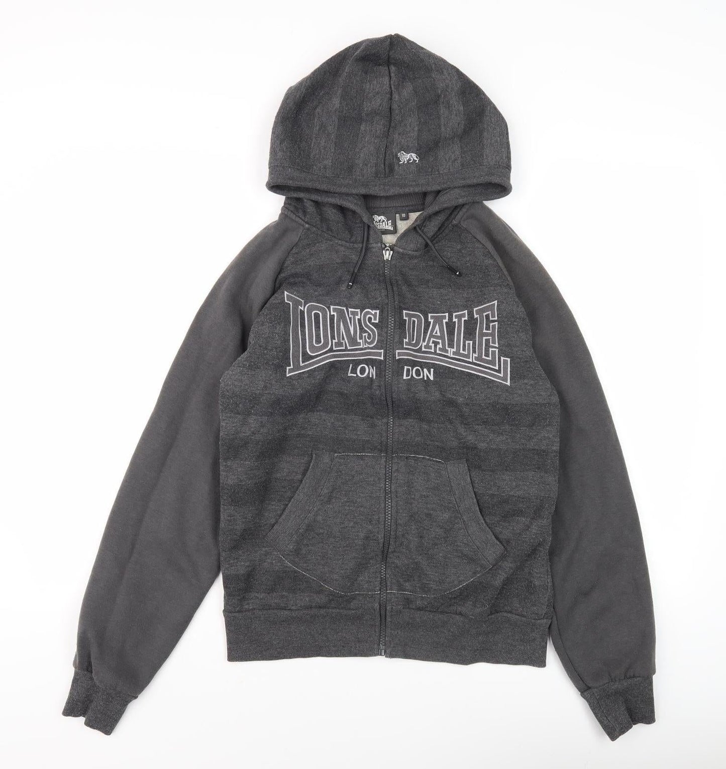 Lonsdale Women's Grey Full Zip Hoodie - Size 10