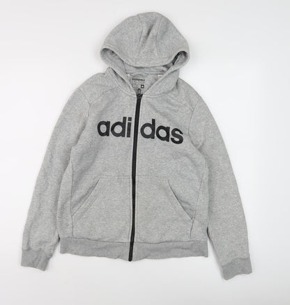 Adidas Boys Grey Full Zip Hoodie 16 Years - Sporty Comfort