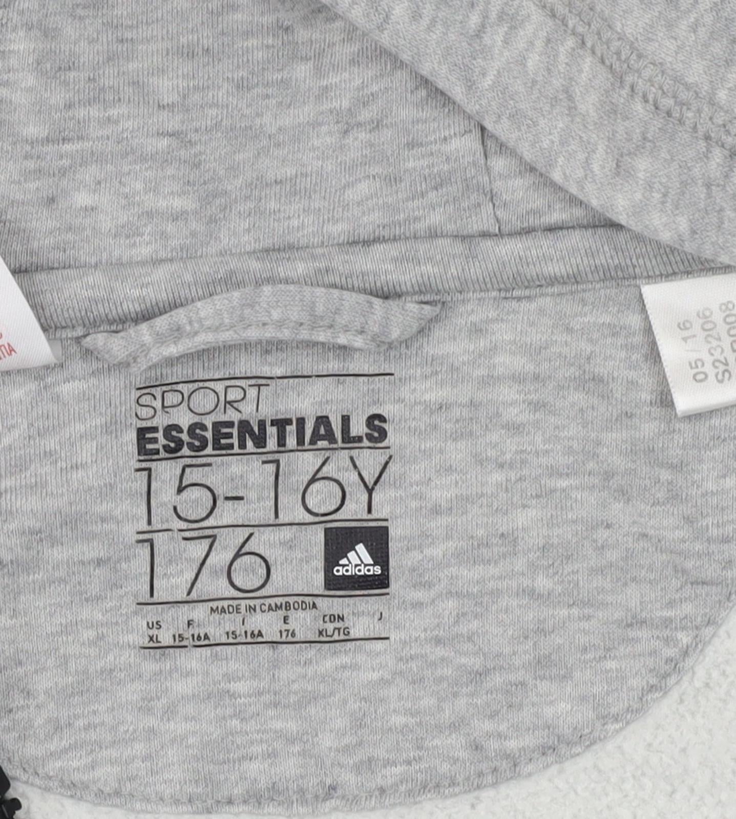 Adidas Boys Grey Full Zip Hoodie 16 Years - Sporty Comfort