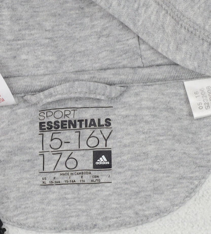 Adidas Boys Grey Full Zip Hoodie 16 Years - Sporty Comfort