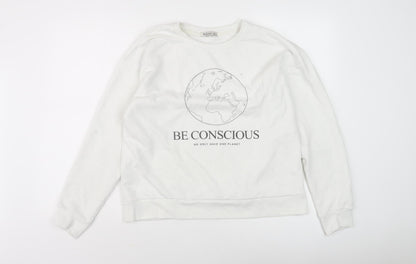 Stradivarius Women's White Pullover Sweatshirt Size 12