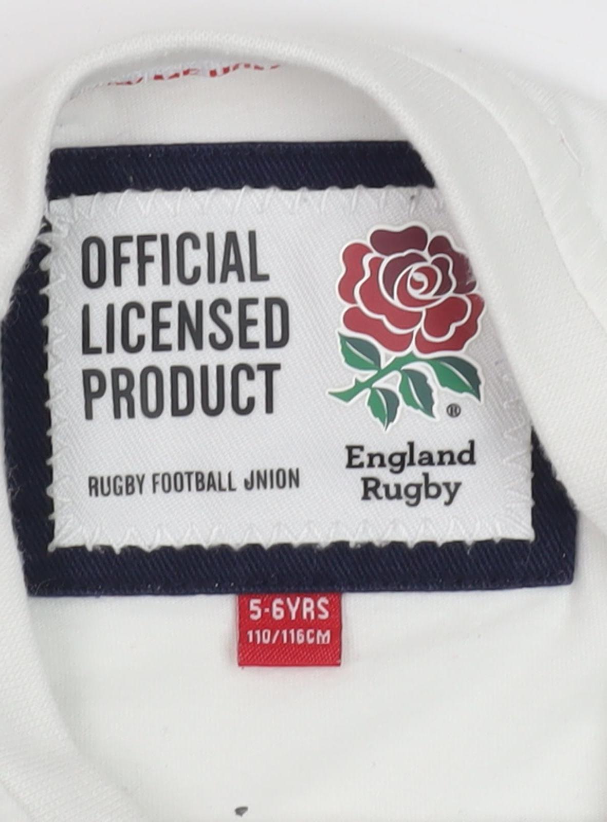 England Rugby Boys White T-Shirt 5-6Y Graphic Cotton