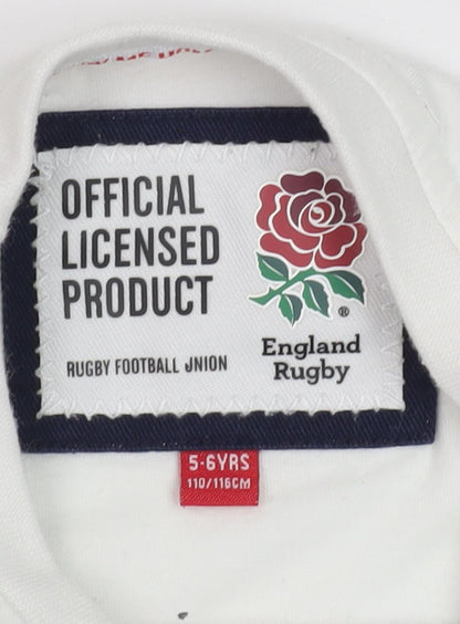 England Rugby Boys White T-Shirt 5-6Y Graphic Cotton