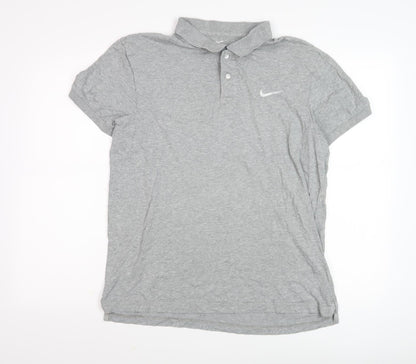 Nike Men's Grey Cotton Polo Shirt L