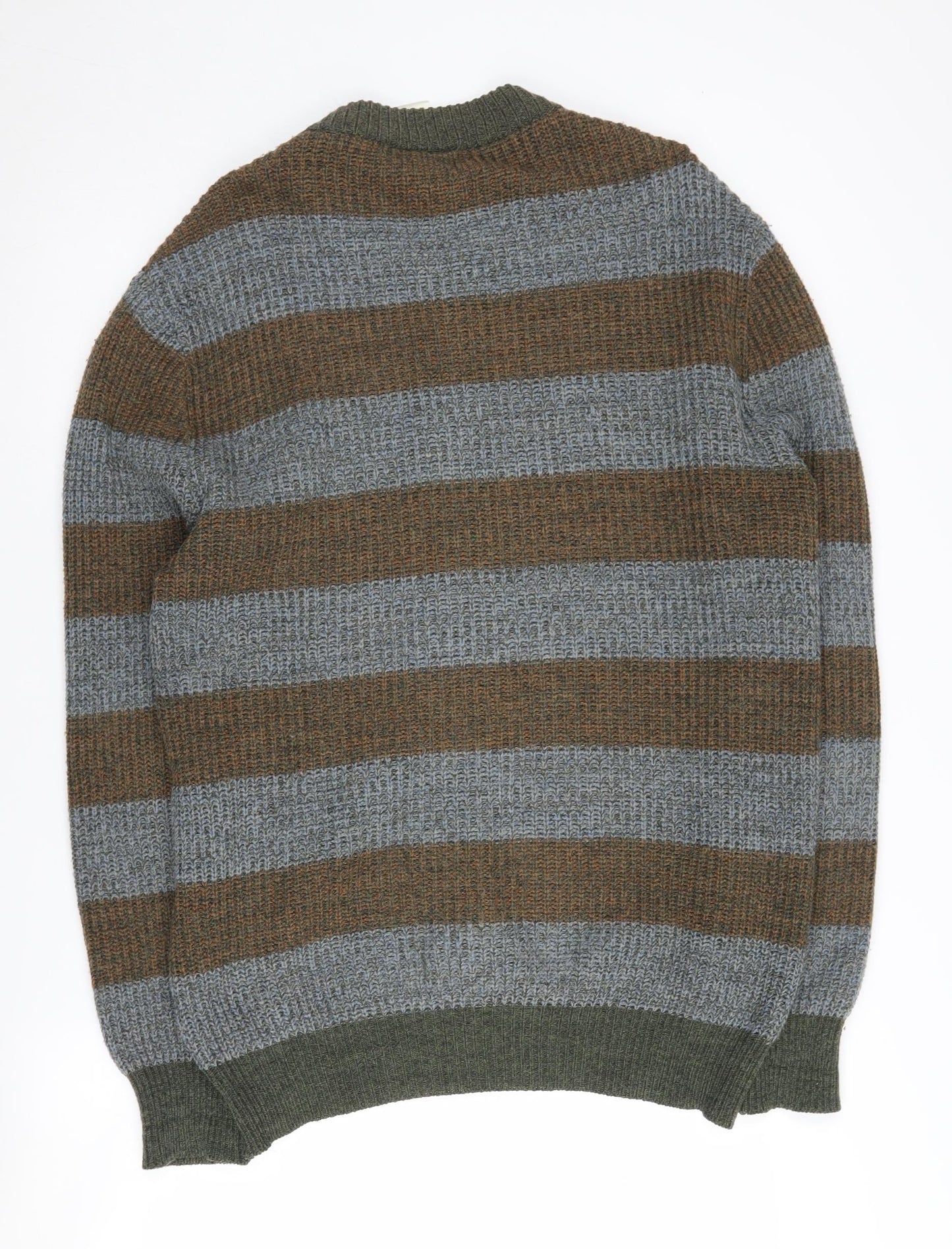 St Michael Men's Brown Full Zip Striped Jumper L