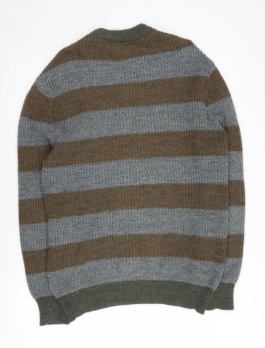 St Michael Men's Brown Full Zip Striped Jumper L