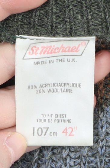 St Michael Men's Brown Full Zip Striped Jumper L