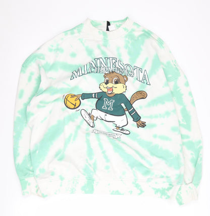 H&M Women's Green Tie Dye Pullover Sweatshirt M